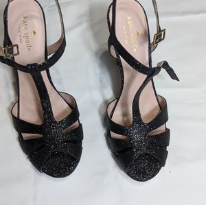 Kate Spade Feodora Black Glitter T-strap Heels Sz 7.5